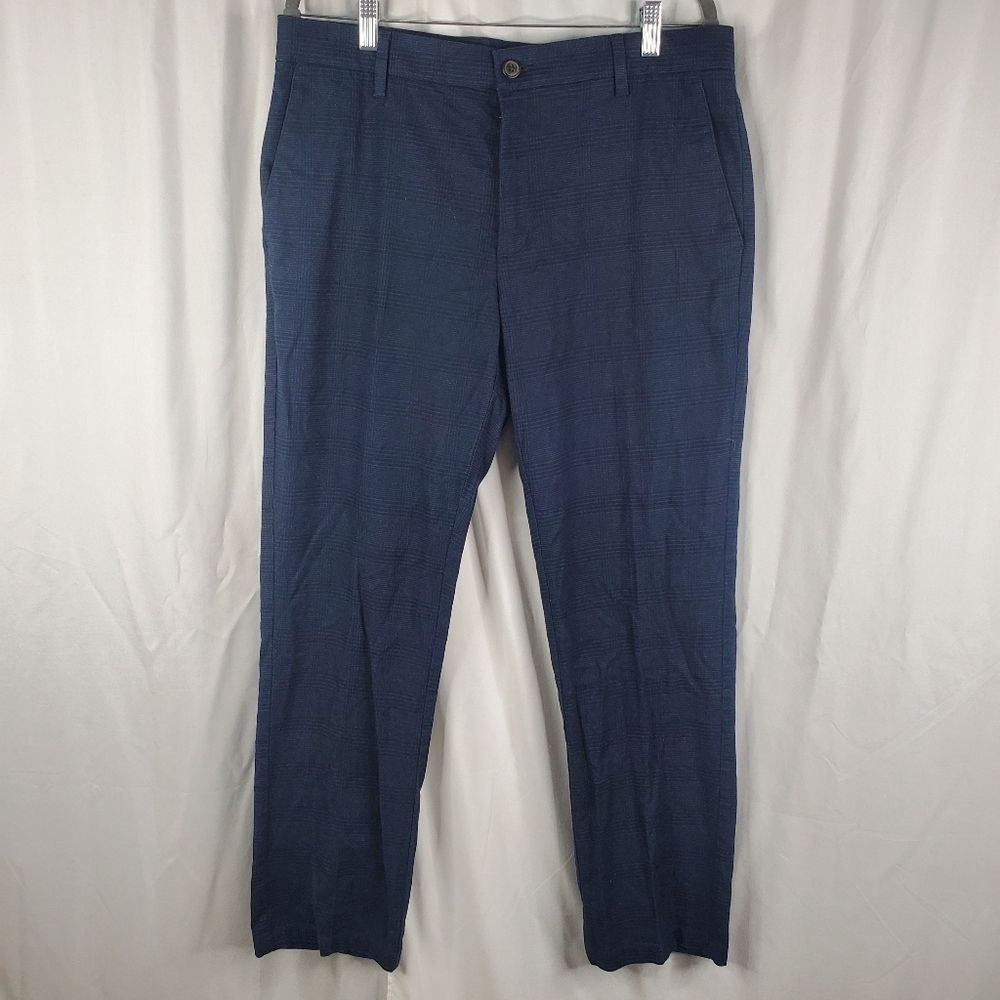 ◇ Goodthreads Blue Plaid Brushed Cotton Flat Front Trousers Size 34x30